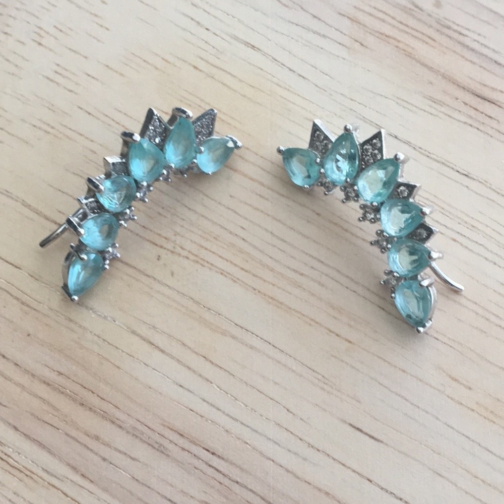 Beautiful Gemstone Blue Ear Climbers View 4